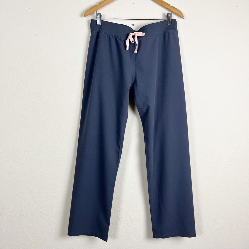 Figs Women's Straight Leg Pants - Navy Blue with Pink Tie
